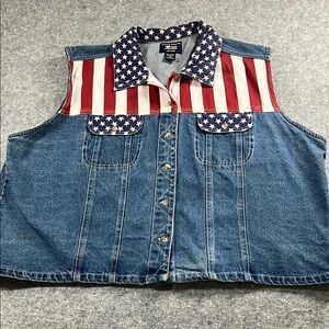 QUIZZ WOMAN JEANS Denim Vest with‎ American Flag Design zs 20 blue 100%cotton